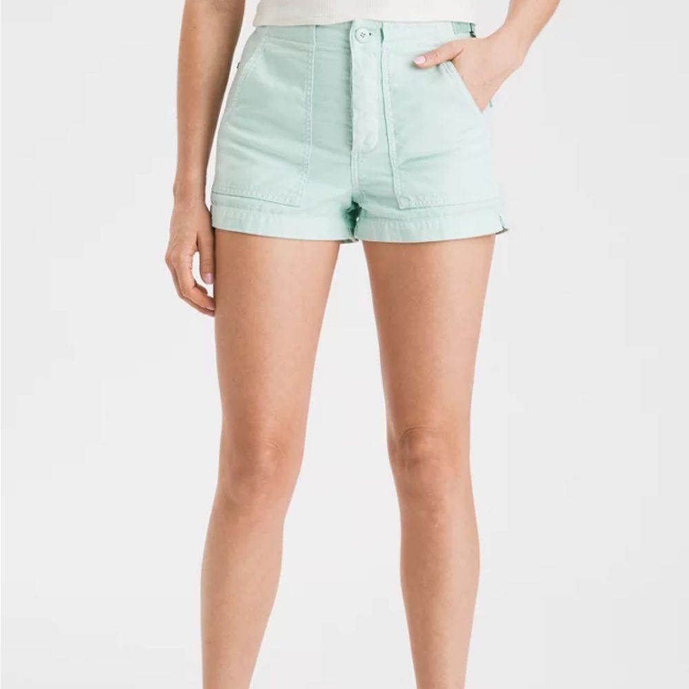 American Eagle High-Waisted Utility Khaki Short Aqua Blue Green Women Size 2